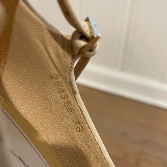 GUCCI STRIPED WEDGE, EILIN CREAM LEATHER & TAN PATENT SIZE 38, 4.75” heel - Picture 10 of 10